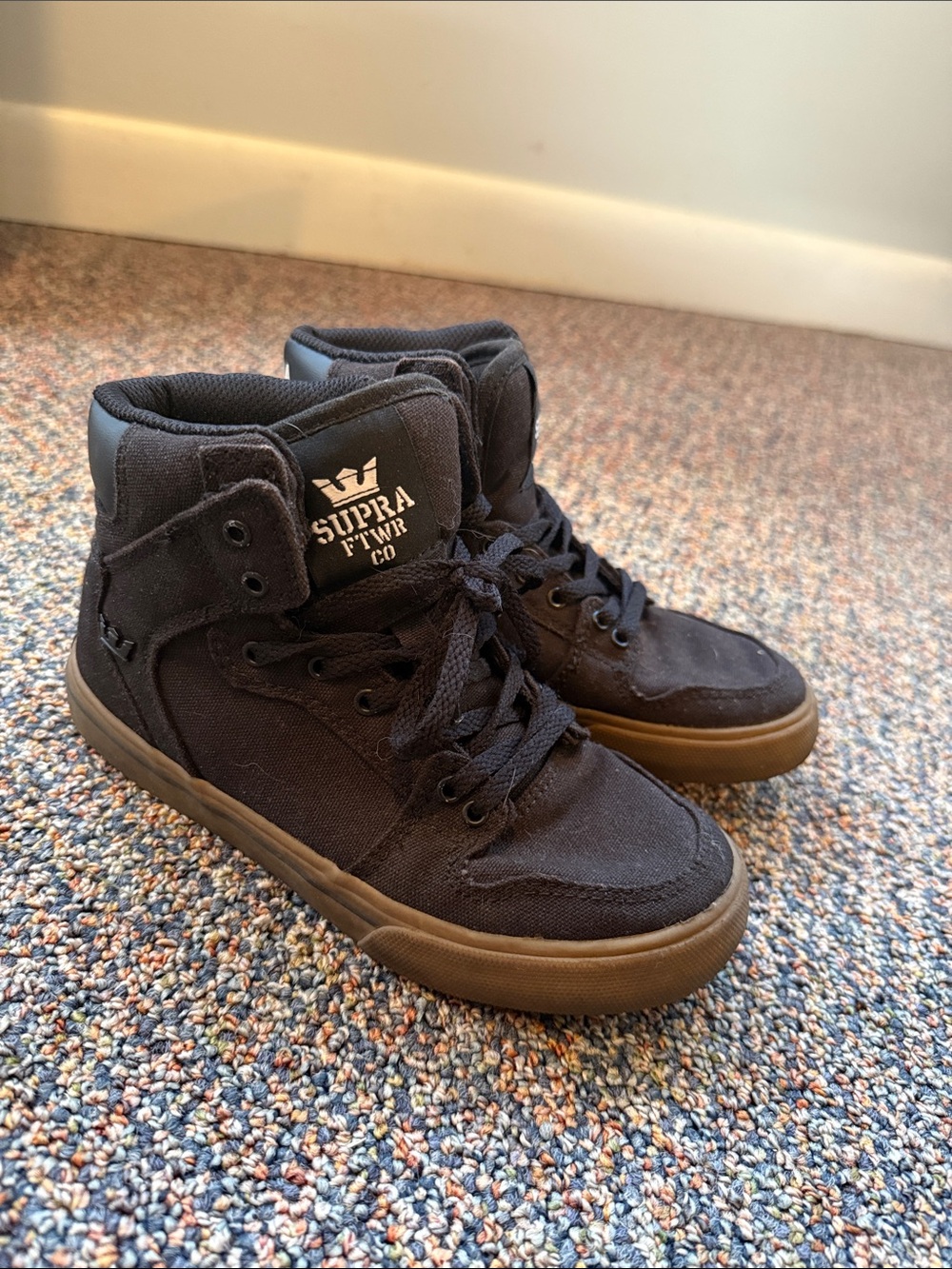 Supra Black High-Top Sneakers with Brown Gum Sole
